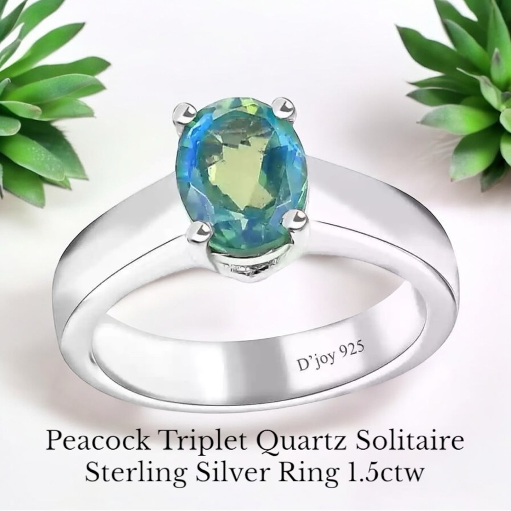 Sterling Silver Ring with Peacock Triplet Quartz